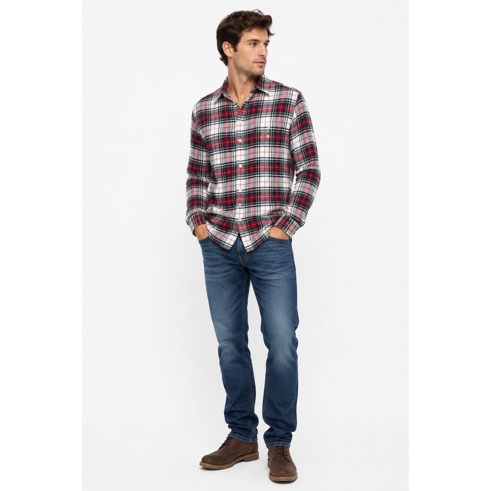 J.Crew Slim Fit Flannel Shirt Mens Red Green‎ White Plaid Long Sleeve Pockets S